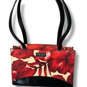 Vintage Kate Spade Red and Black Floral Shoulder Bag Rare Hibiscus